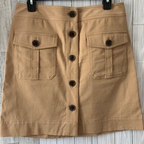 Ann Taylor Factory Camel Button Front Patch Pocket Mini Cargo Skirt Size 6 - Picture 3 of 6